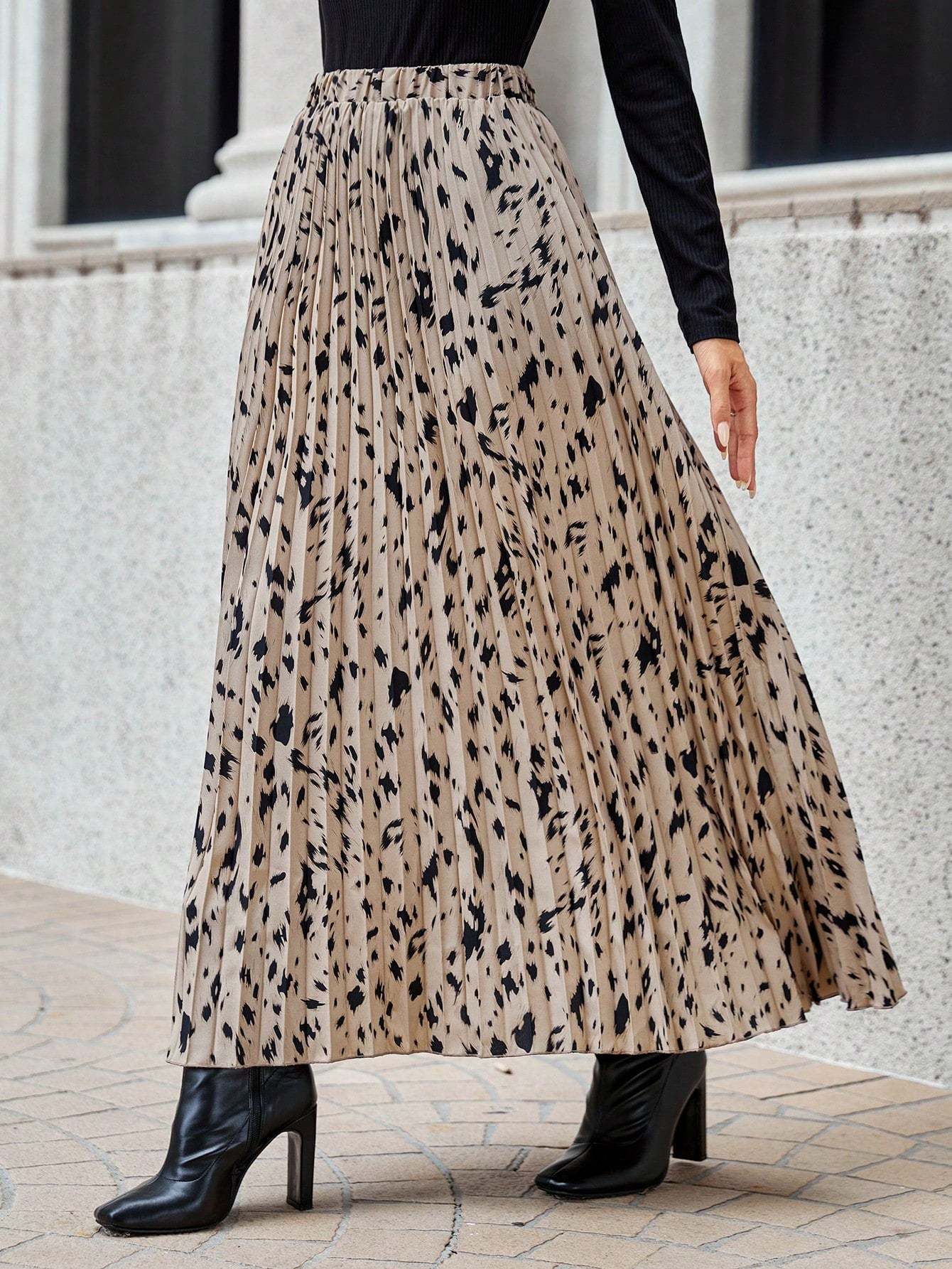 SHEIN Clasi Saia Longa Plissada com Estampa Total, Casual para Uso no Escritório