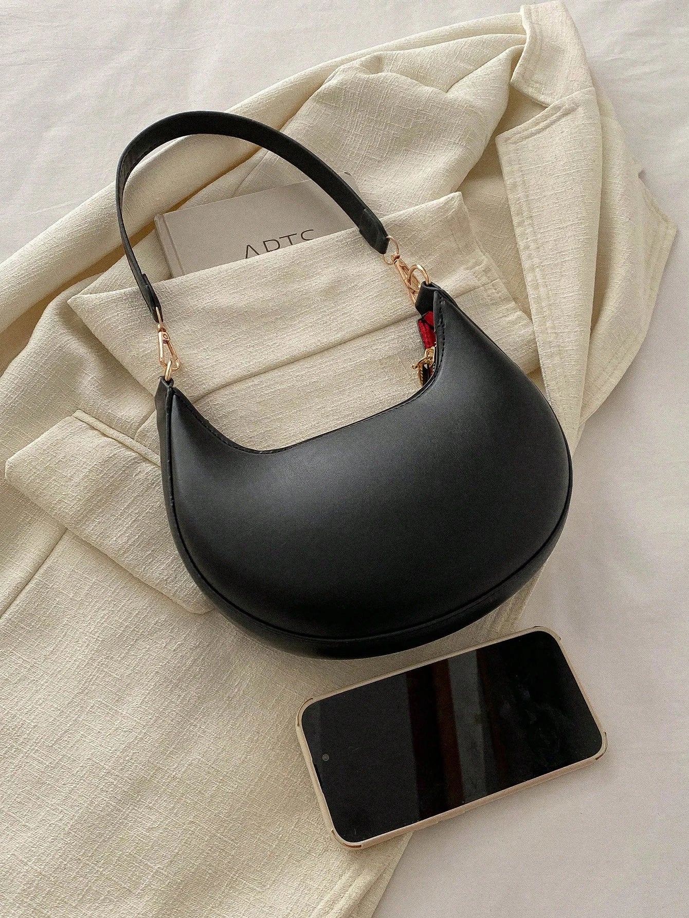 1 Peça Bolsa de Ombro em Formato de Meia-Lua de Cor Sólida com Fechamento de Zíper em PU para Mulheres, Estilo Minimalista, Uso Diário, Trabalho, Estilo Retrô Inspirado, Adequada para Mulheres