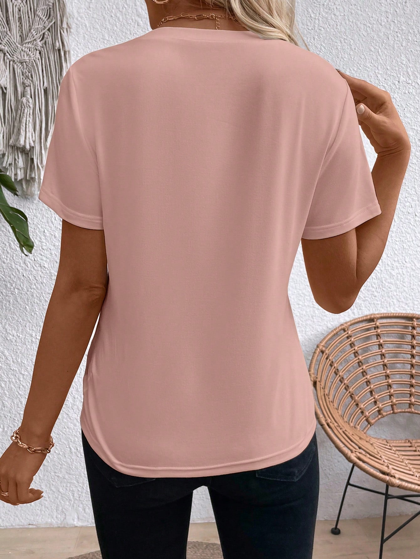 EMERY ROSE Camiseta Casual Versátil Feminina de Manga Curta, Gola Redonda, de Cor Sólida