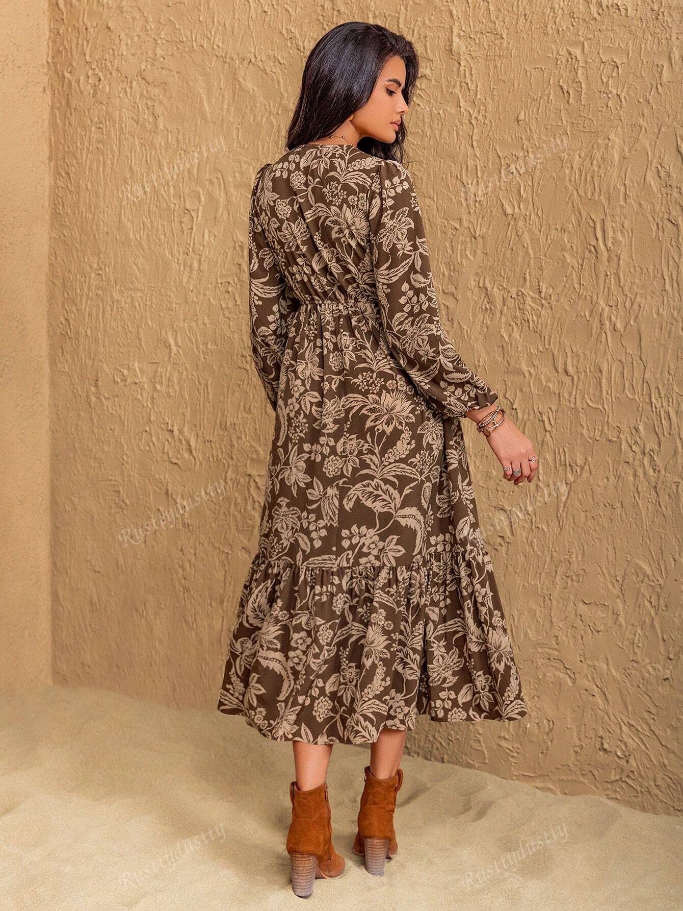 Rusttydustty Vestido Floral Boêmio Feminino com