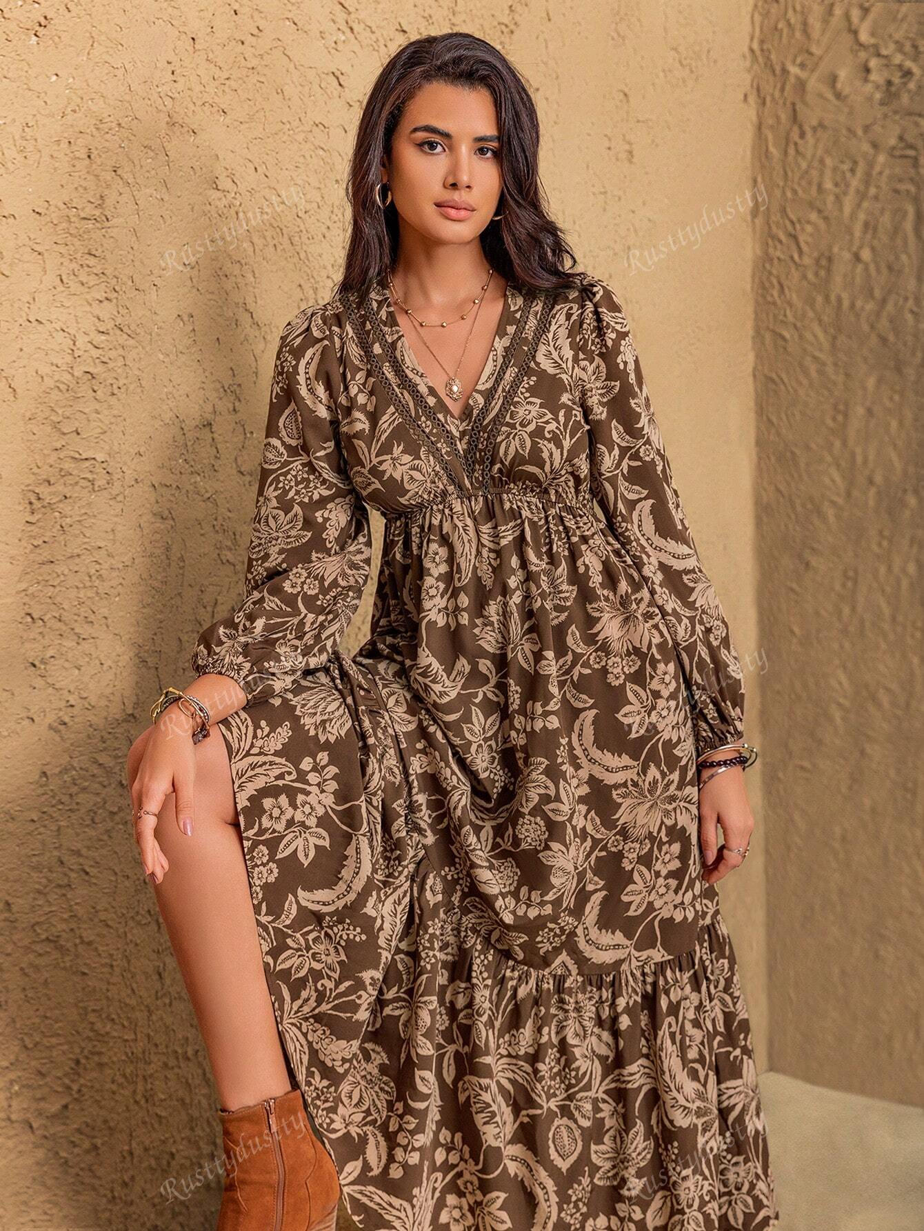 Rusttydustty Vestido Floral Boêmio Feminino com