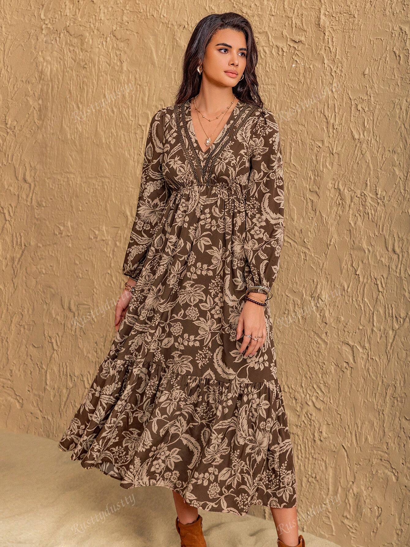 Rusttydustty Vestido Floral Boêmio Feminino com