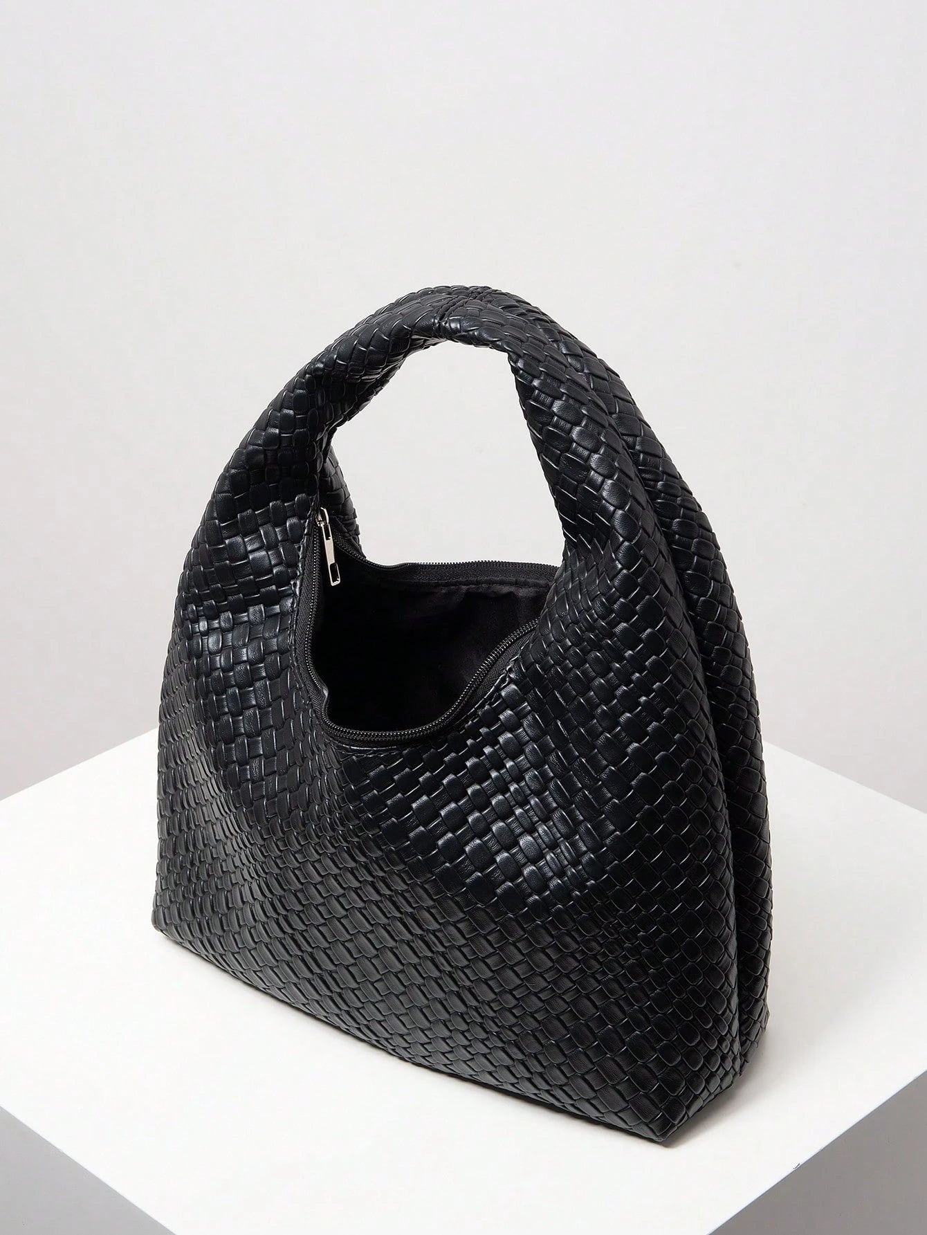Bolsa de Ombro com Textura Tecida Vintage, Bolsa de Couro PU Macio, Bolsa Tote para Uso Diário, Bolsa em Formato de Lua, Bolsa de Alça com Zíper, Carteira Simples e Versátil para Mulheres (Padrão Aleatório)