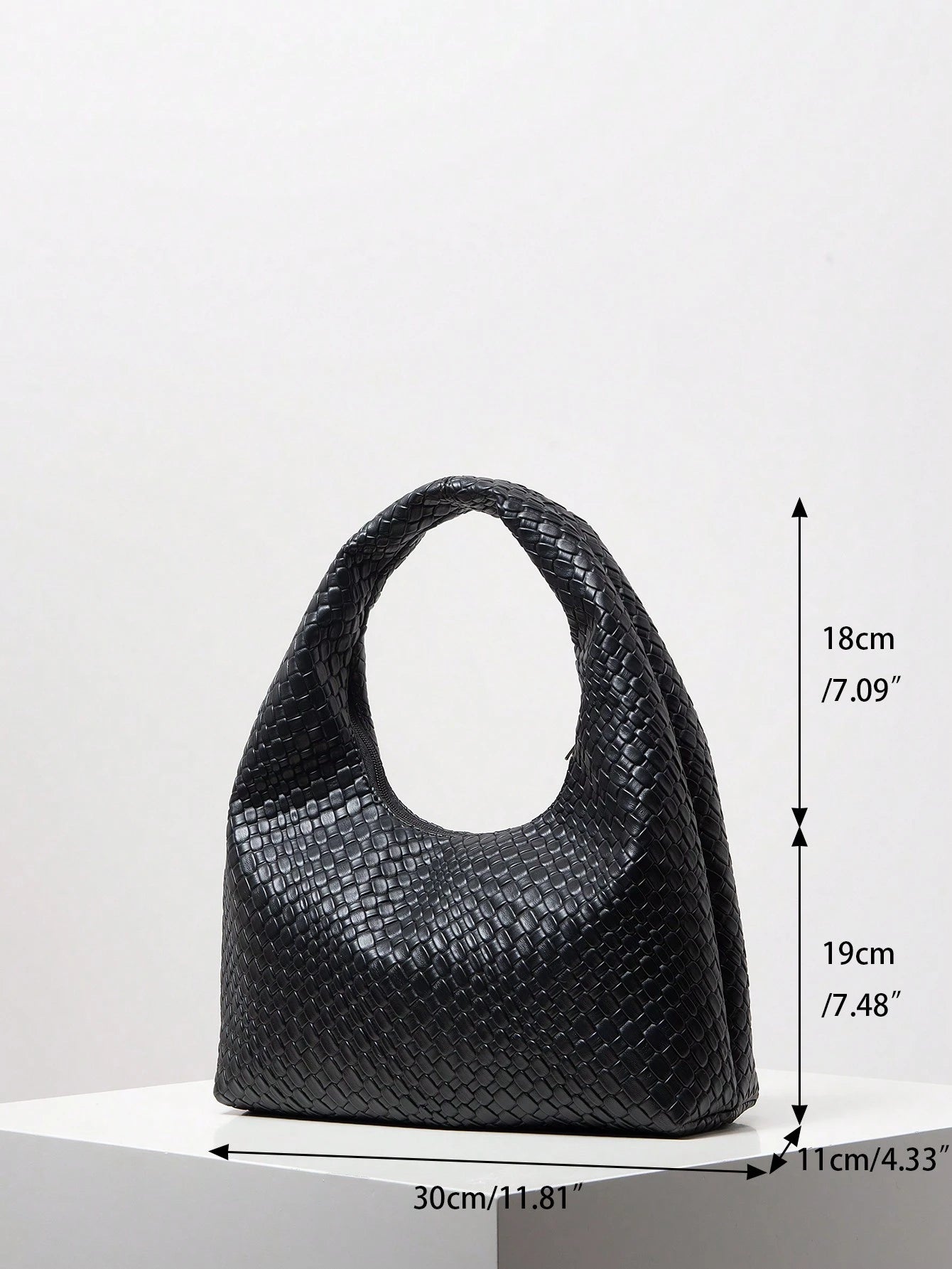 Bolsa de Ombro com Textura Tecida Vintage, Bolsa de Couro PU Macio, Bolsa Tote para Uso Diário, Bolsa em Formato de Lua, Bolsa de Alça com Zíper, Carteira Simples e Versátil para Mulheres (Padrão Aleatório)