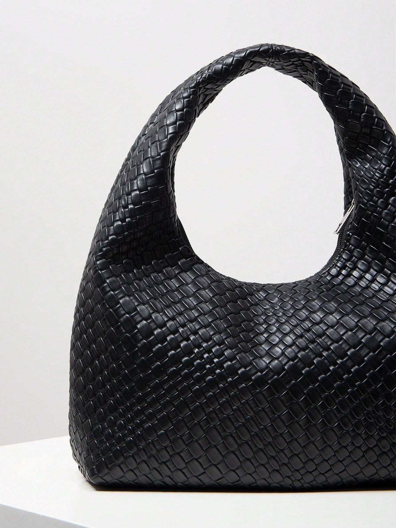 Bolsa de Ombro com Textura Tecida Vintage, Bolsa de Couro PU Macio, Bolsa Tote para Uso Diário, Bolsa em Formato de Lua, Bolsa de Alça com Zíper, Carteira Simples e Versátil para Mulheres (Padrão Aleatório)