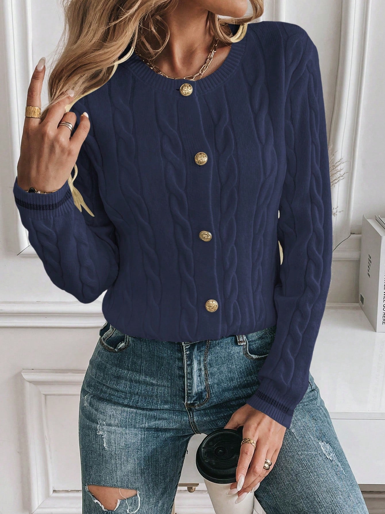 SHEIN LUNE Cardigan Casual Simples Feminino,