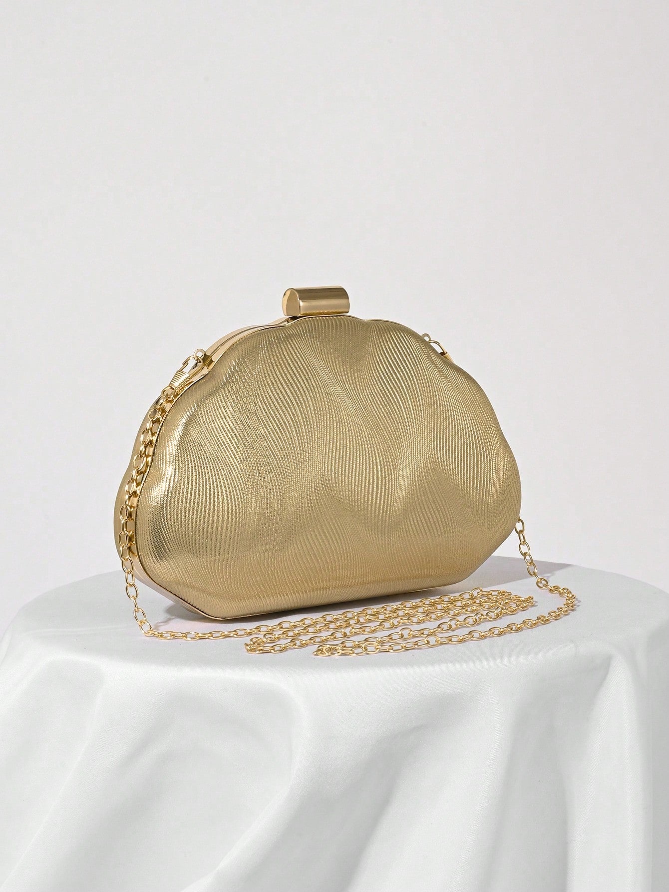 Bolsa Clutch com Design de Concha em Couro PU, Bolsa para Festa Noturna, Bolsa para Vestido de Festa Formal, Bolsa de Casamento com Corrente