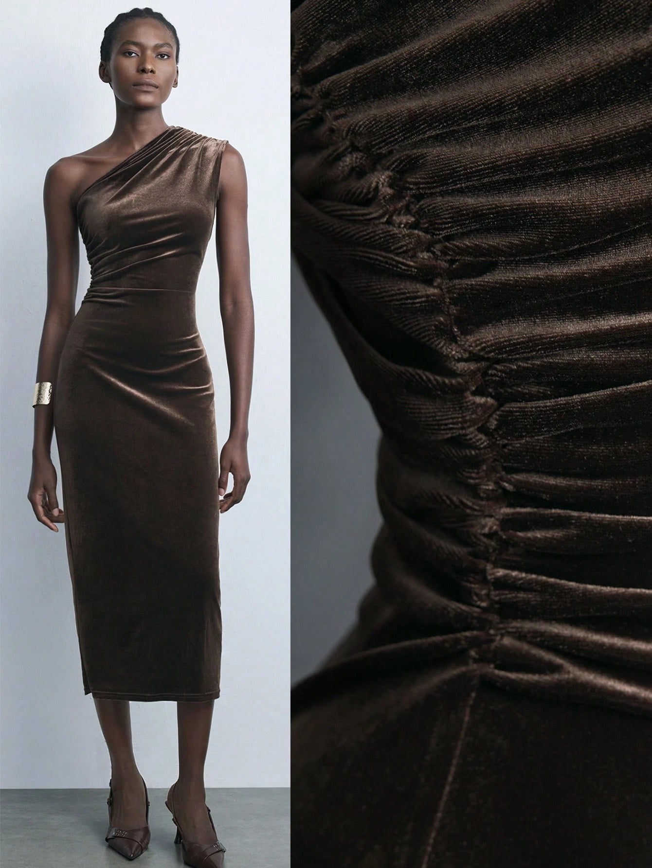 Maija Novo Vestido de Veludo Marrom Mocca