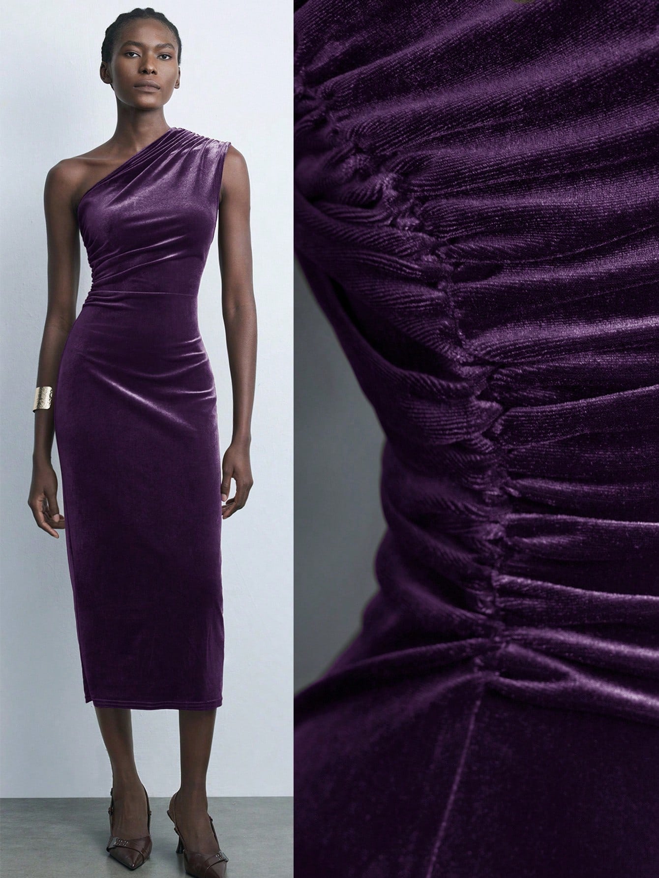 Maija Novo Vestido de Veludo Marrom Mocca