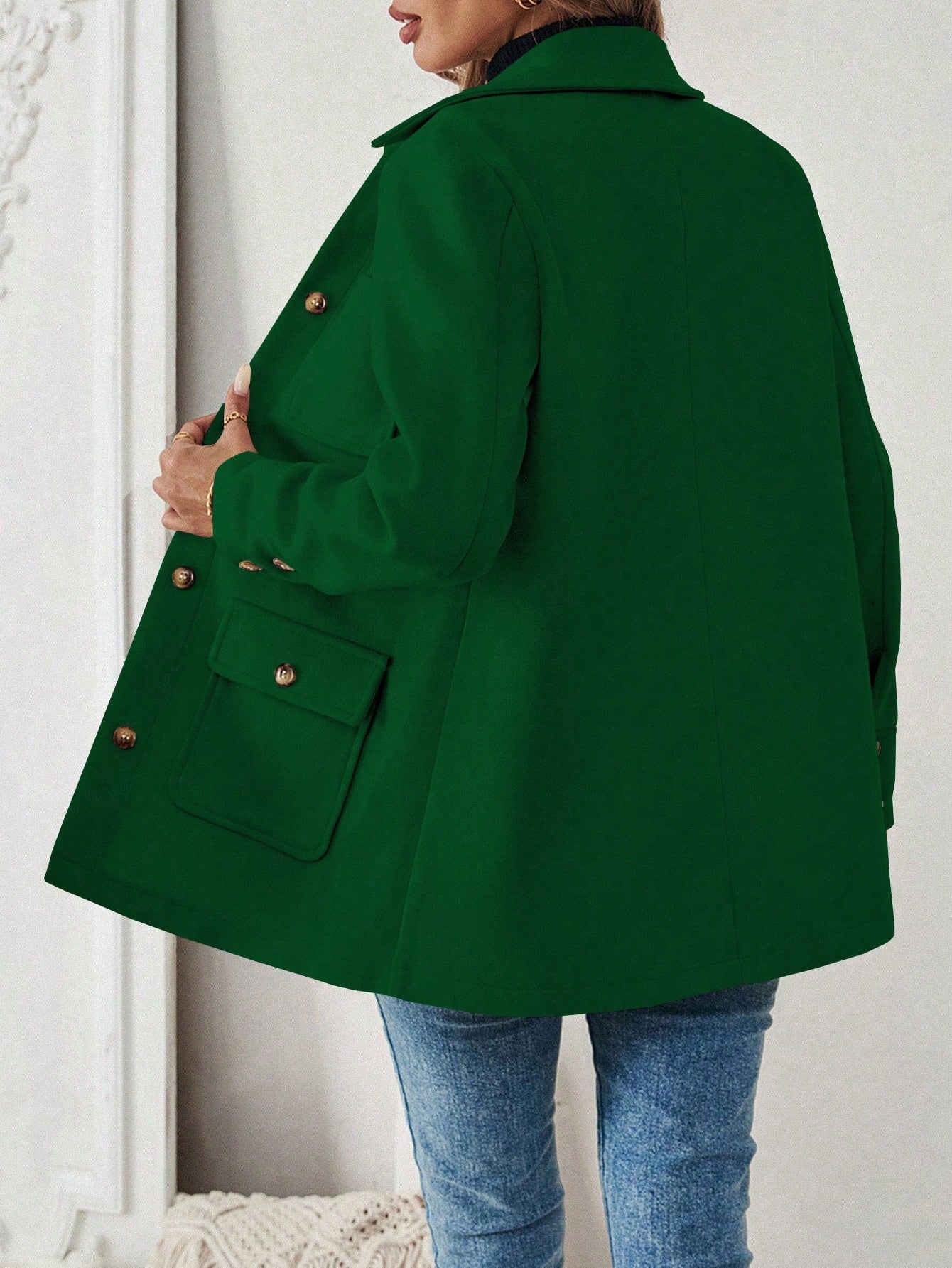 SHEIN LUNE Jaqueta Minimalista de Bolso com Botões na Frente e Manga Longa para Mulheres, Uso Casual do Dia a Dia
