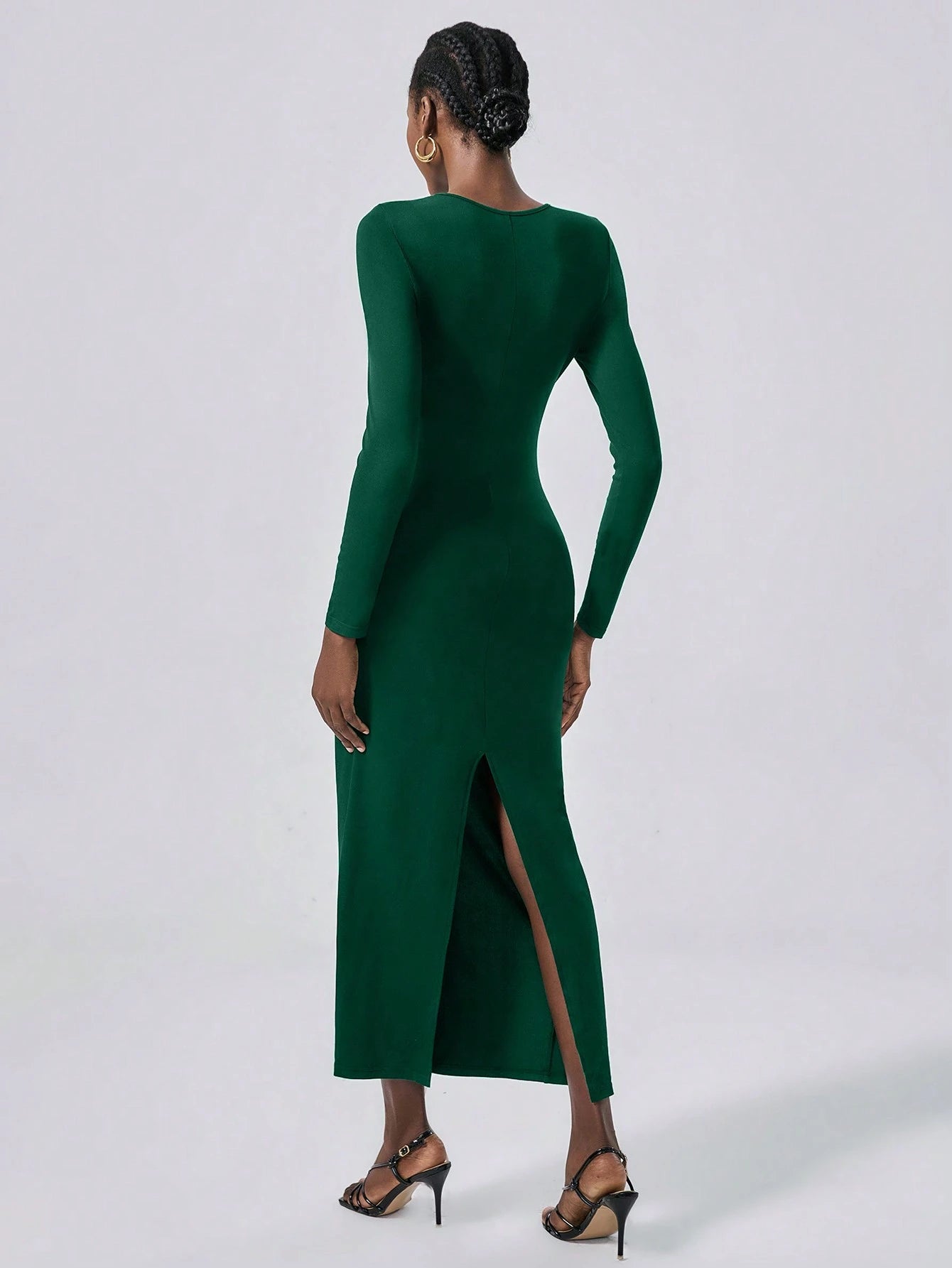 Lumivelle Vestido Longo Elegante de Malha Bodycon com Decoração Metálica para Mulheres, Vestimenta para Festa e Noite, Outono/Inverno
