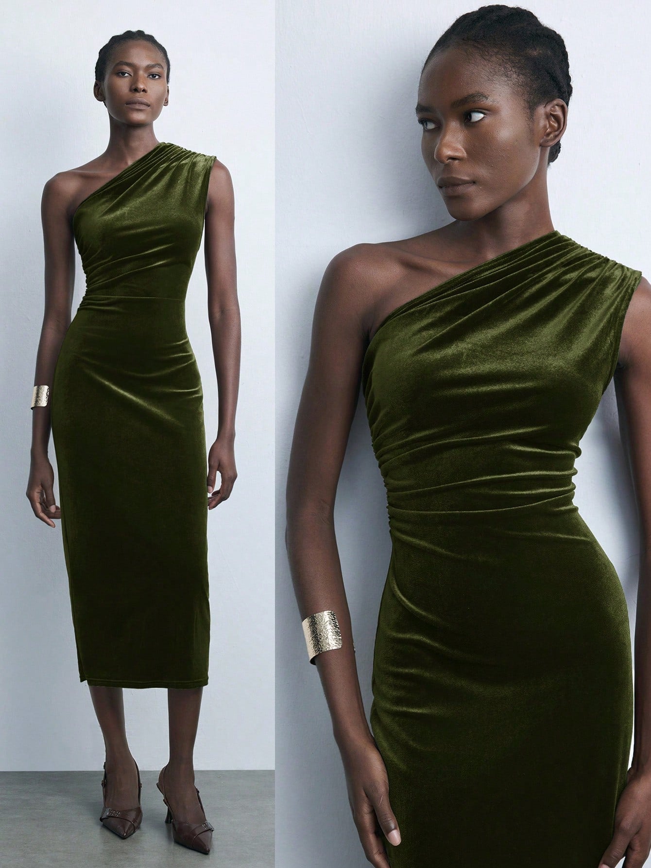 Maija Novo Vestido de Veludo Marrom Mocca