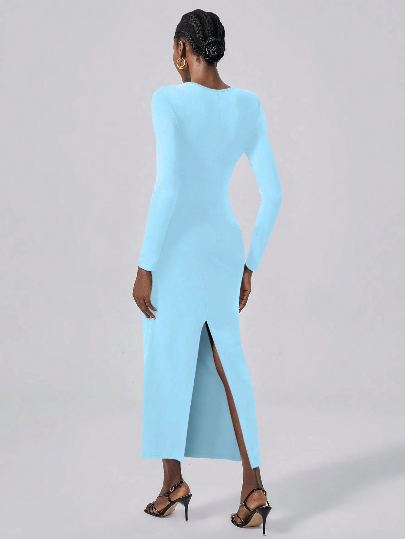 Lumivelle Vestido Longo Elegante de Malha Bodycon com Decoração Metálica para Mulheres, Vestimenta para Festa e Noite, Outono/Inverno