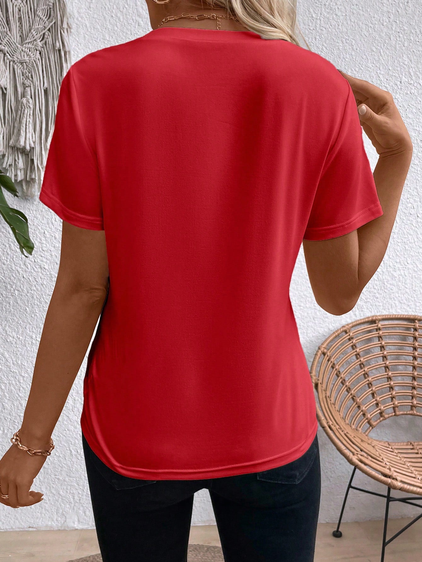 EMERY ROSE Camiseta Casual Versátil Feminina de Manga Curta, Gola Redonda, de Cor Sólida