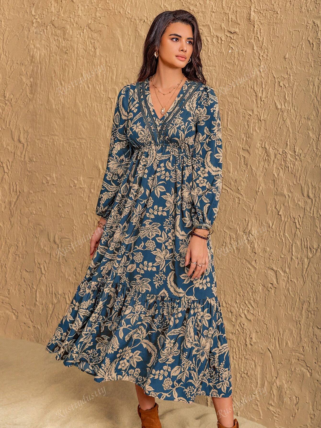 Rusttydustty Vestido Floral Boêmio Feminino com