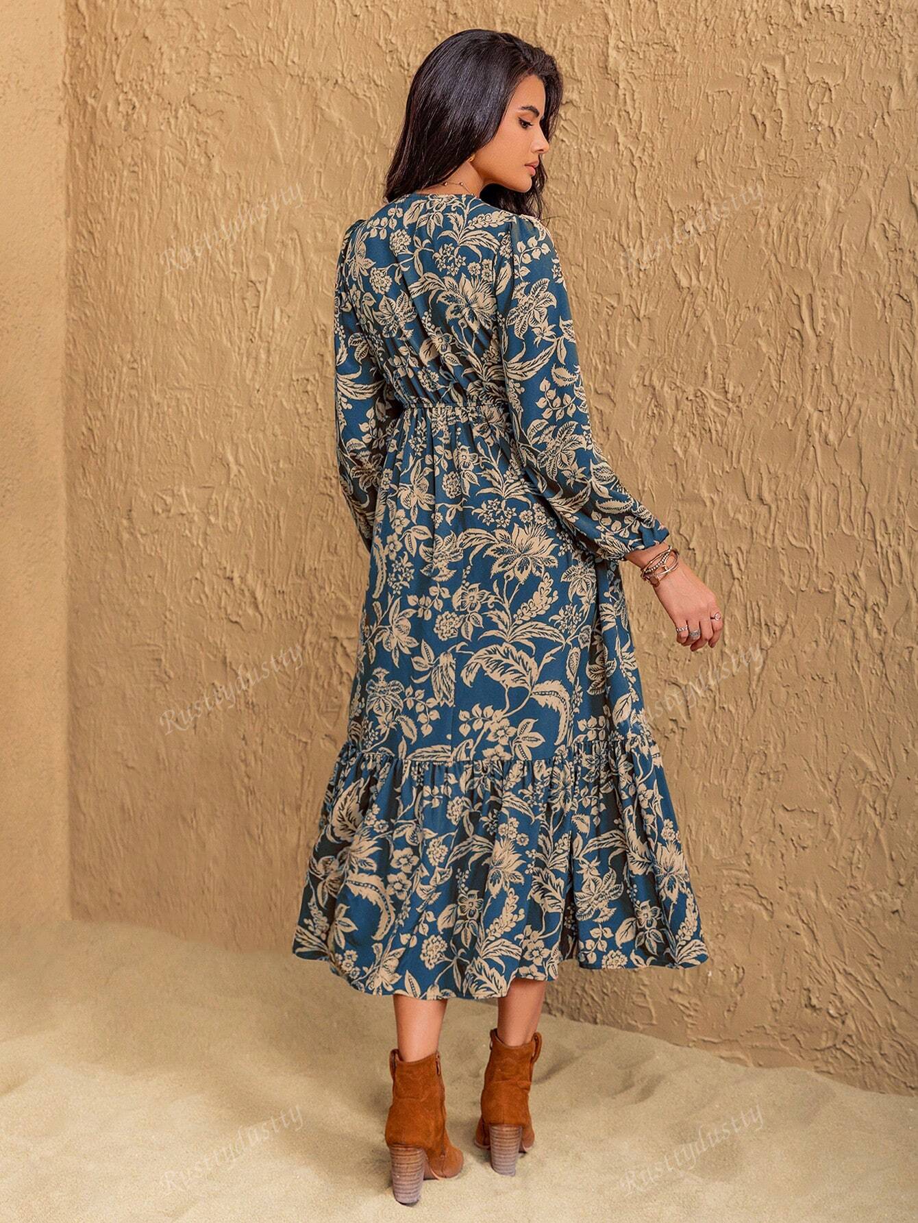 Rusttydustty Vestido Floral Boêmio Feminino com