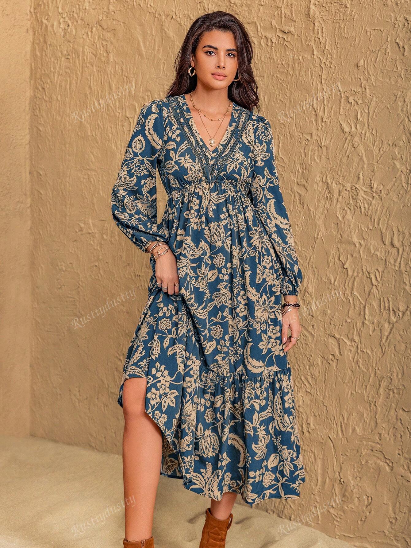Rusttydustty Vestido Floral Boêmio Feminino com