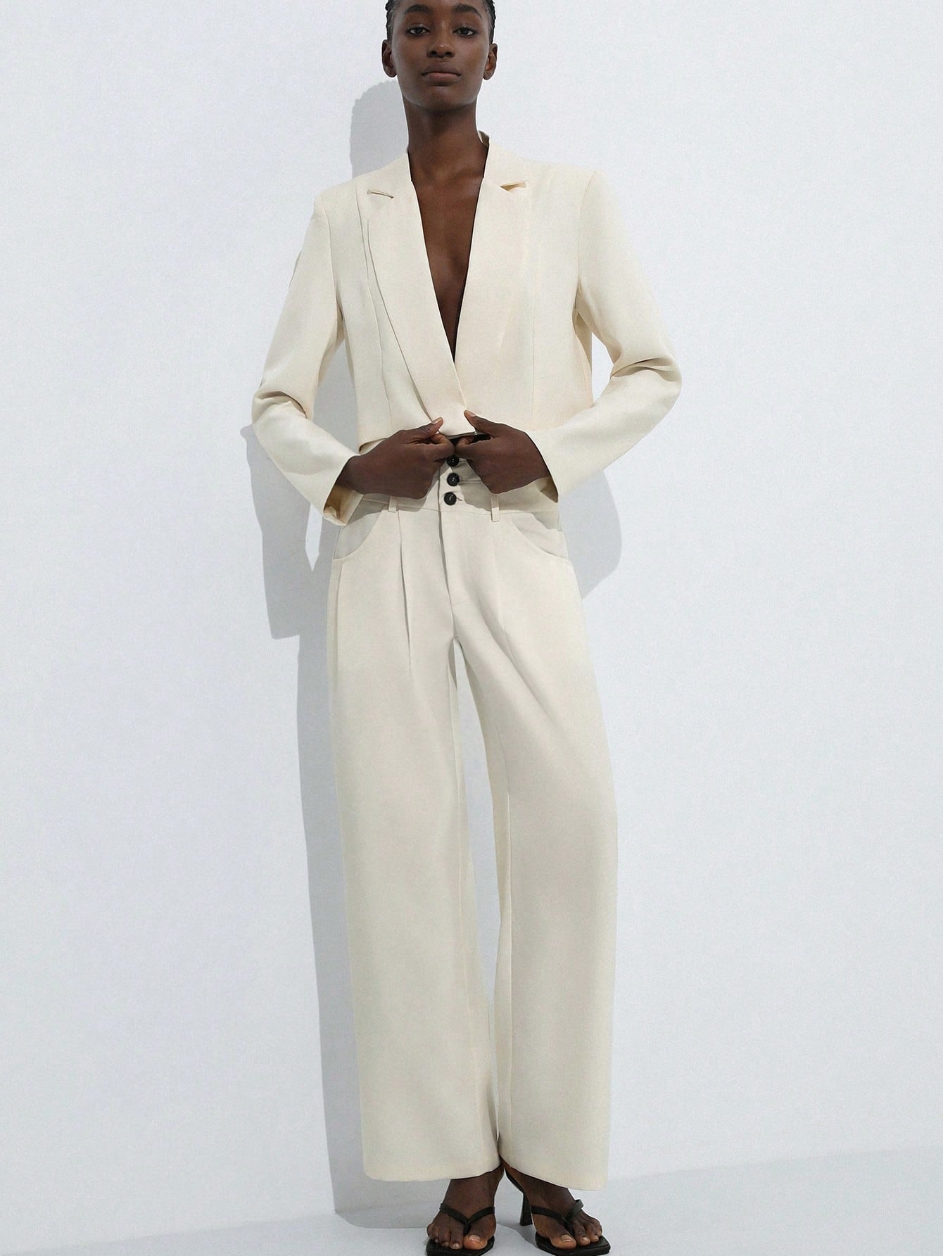 Aveloria Modichic Conjunto de blazer curto e calça solta de escritório casual retrô de toque de chiffon