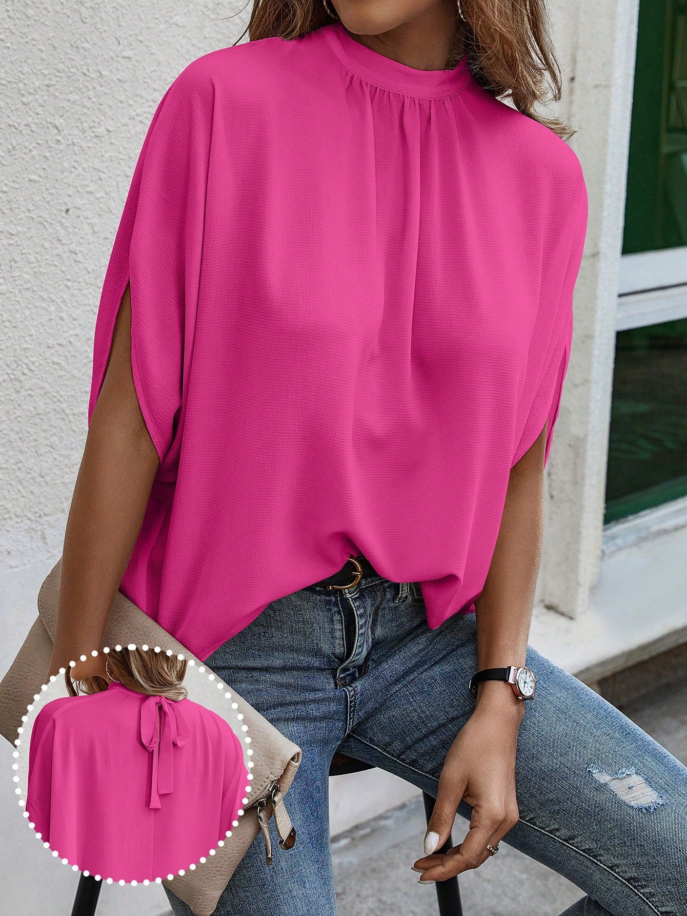 EMERY ROSE Tie Back Simples Casual Blusa