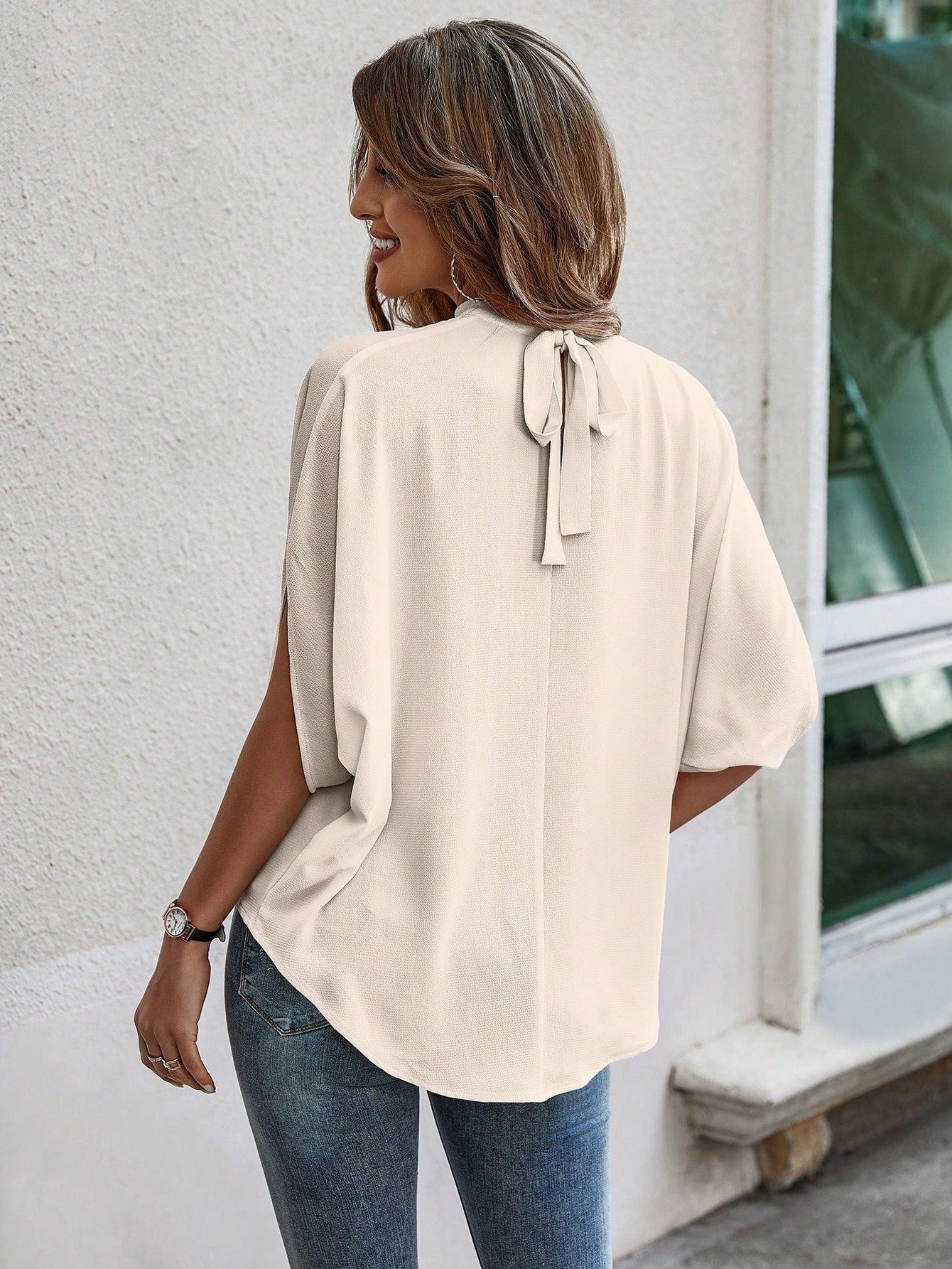 EMERY ROSE Tie Back Simples Casual Blusa