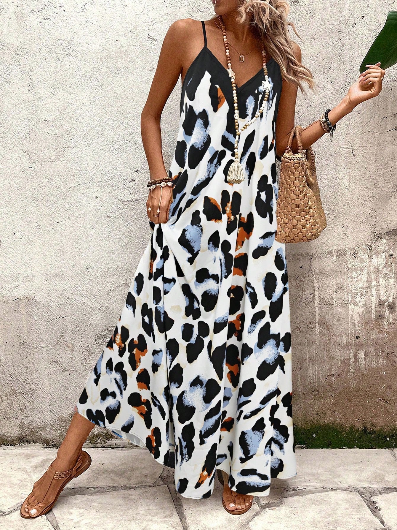 Breezaya Vestido Casual de Alça Fina com Estampa Degrade, Estilo Férias