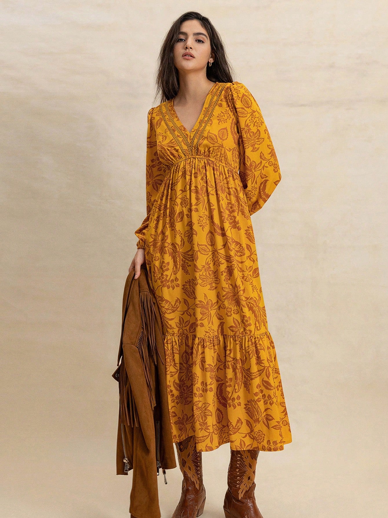 Rusttydustty Vestido Floral Boêmio Feminino com