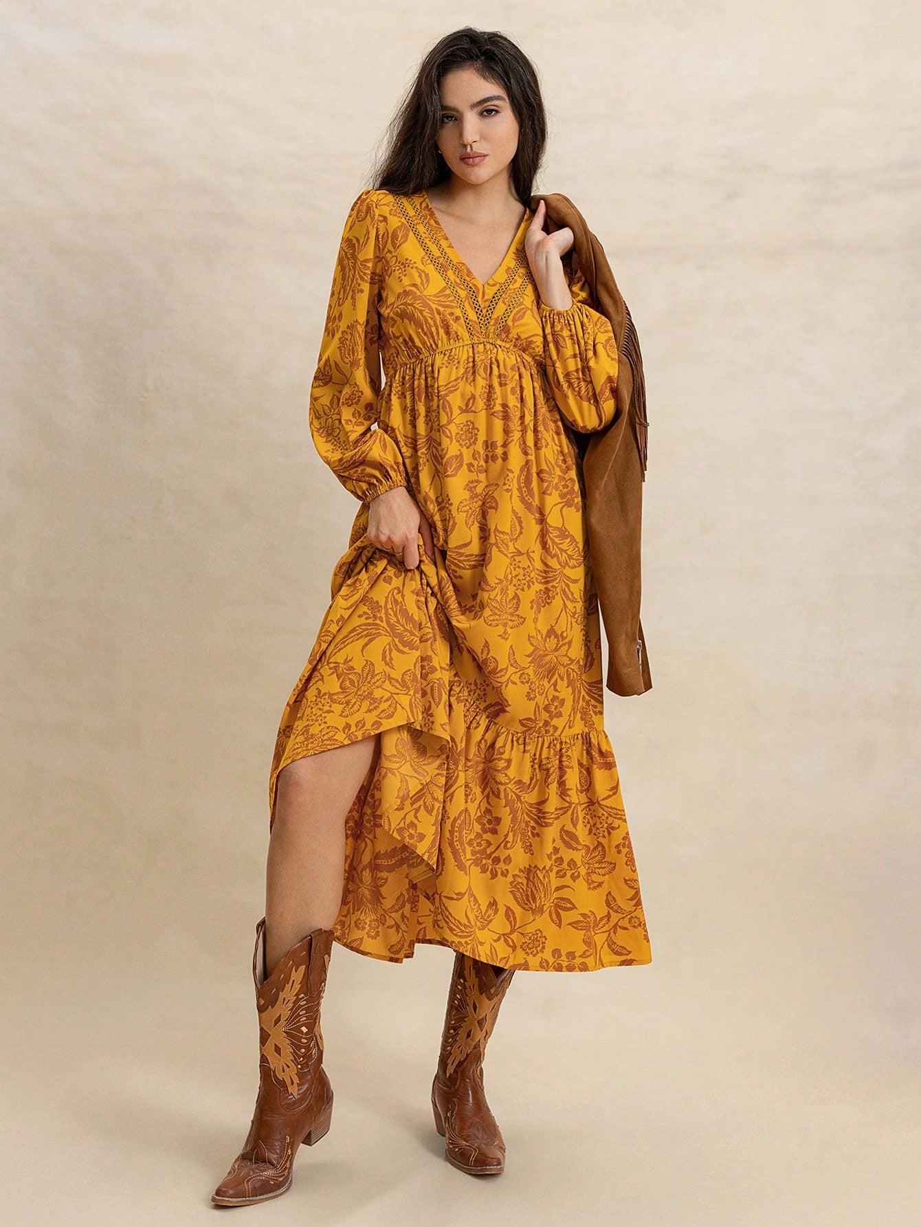 Rusttydustty Vestido Floral Boêmio Feminino com