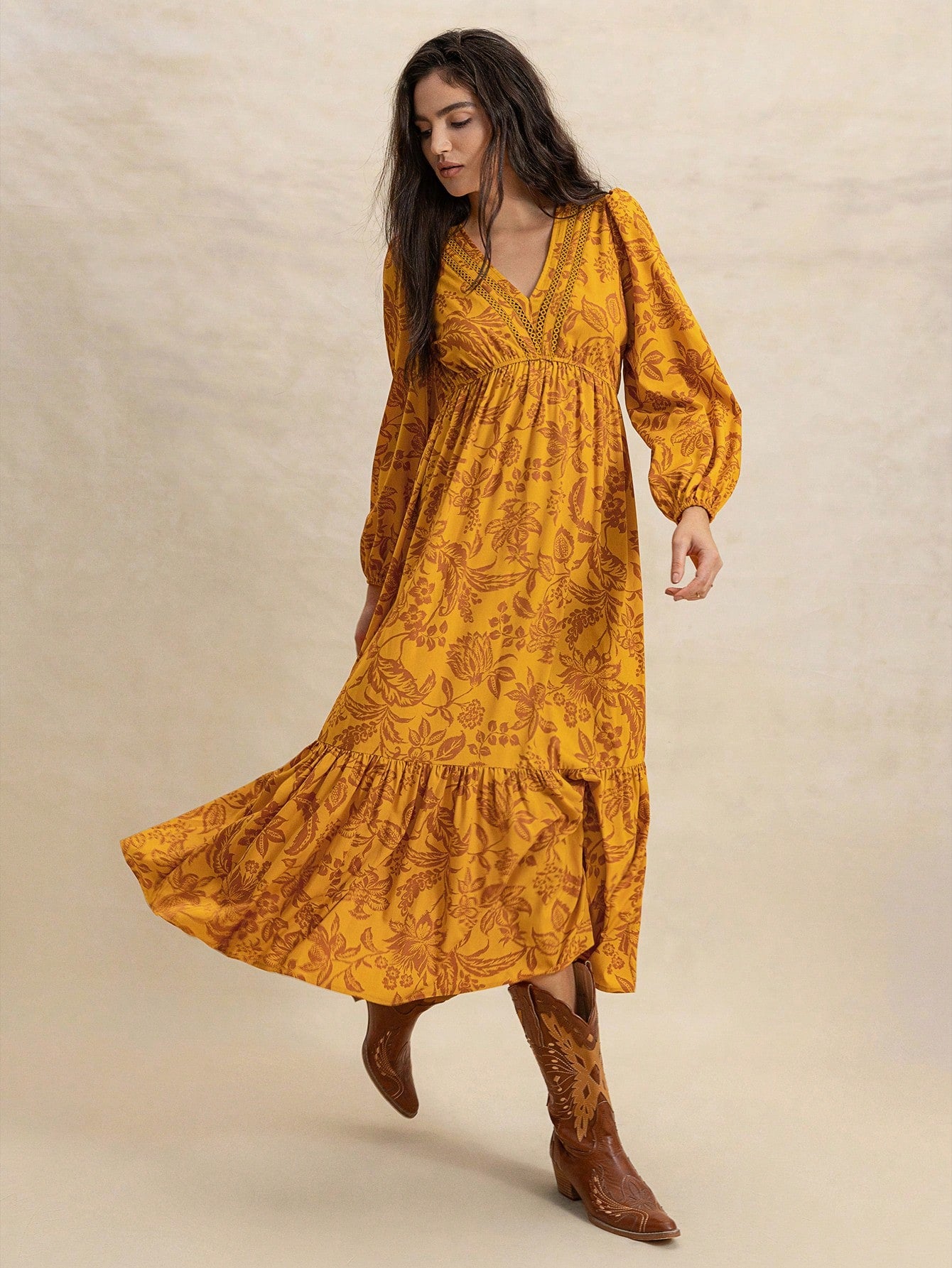 Rusttydustty Vestido Floral Boêmio Feminino com