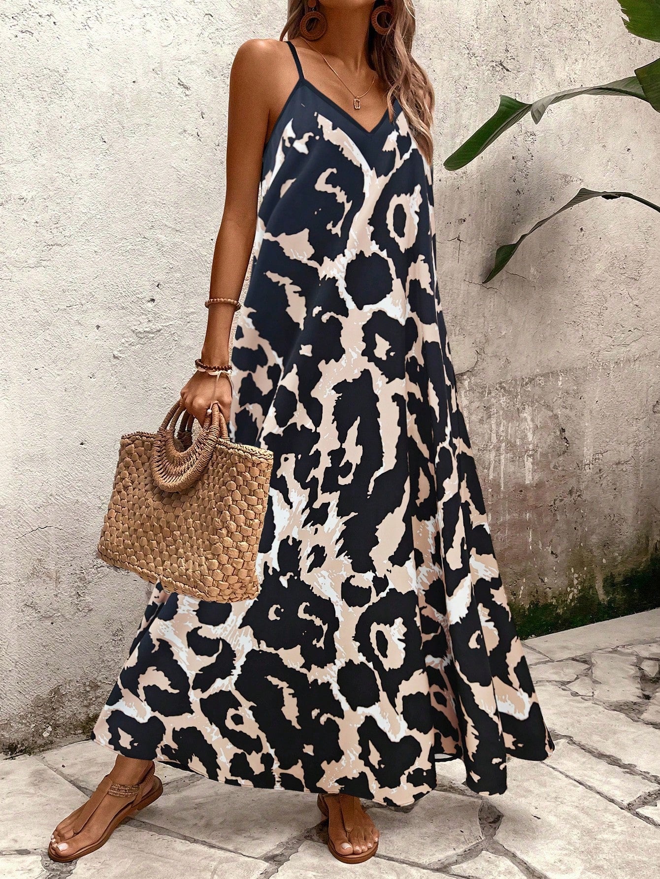 Breezaya Vestido Casual de Alça Fina com Estampa Degrade, Estilo Férias