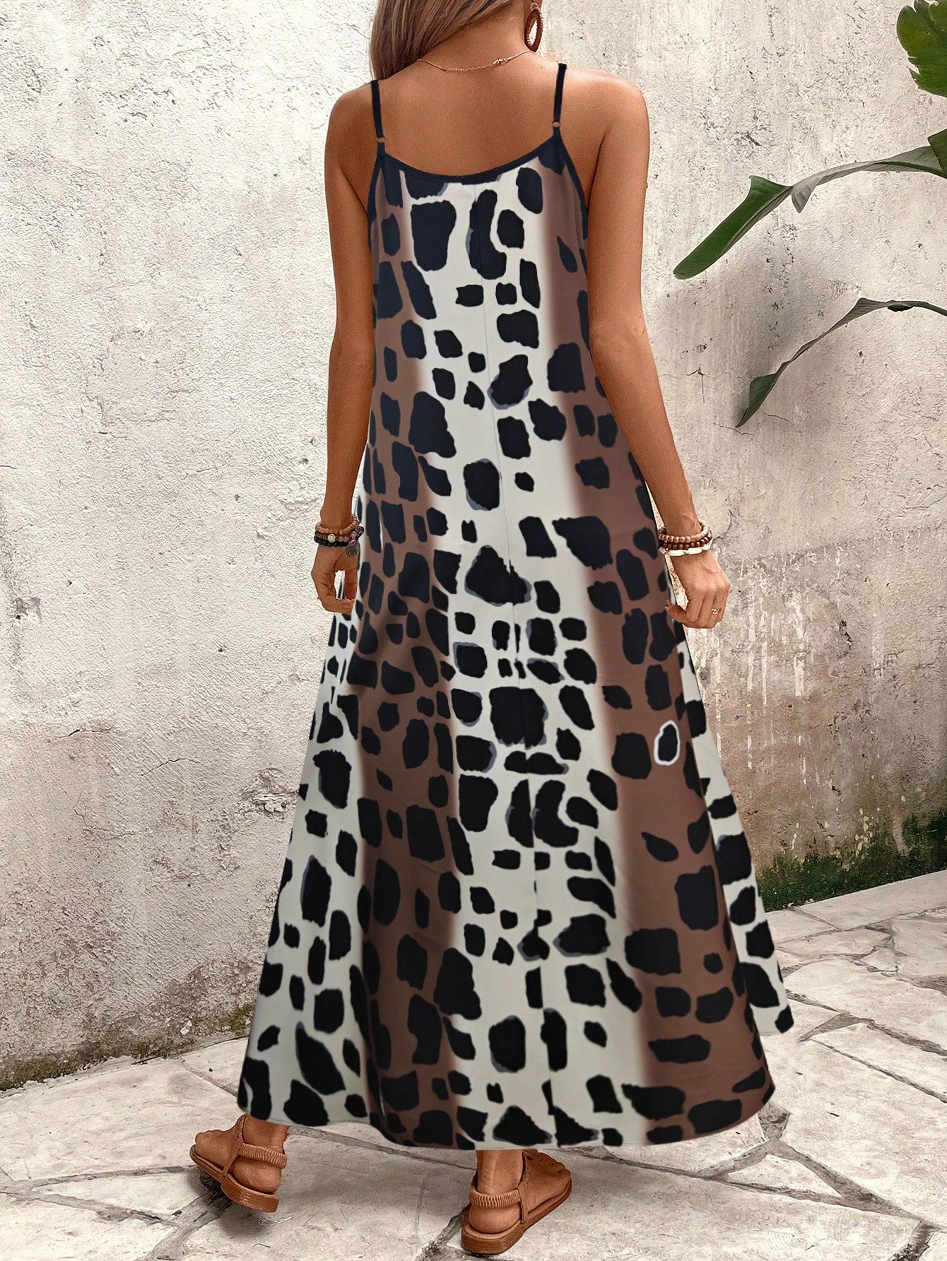 Breezaya Vestido Casual de Alça Fina com Estampa Degrade, Estilo Férias