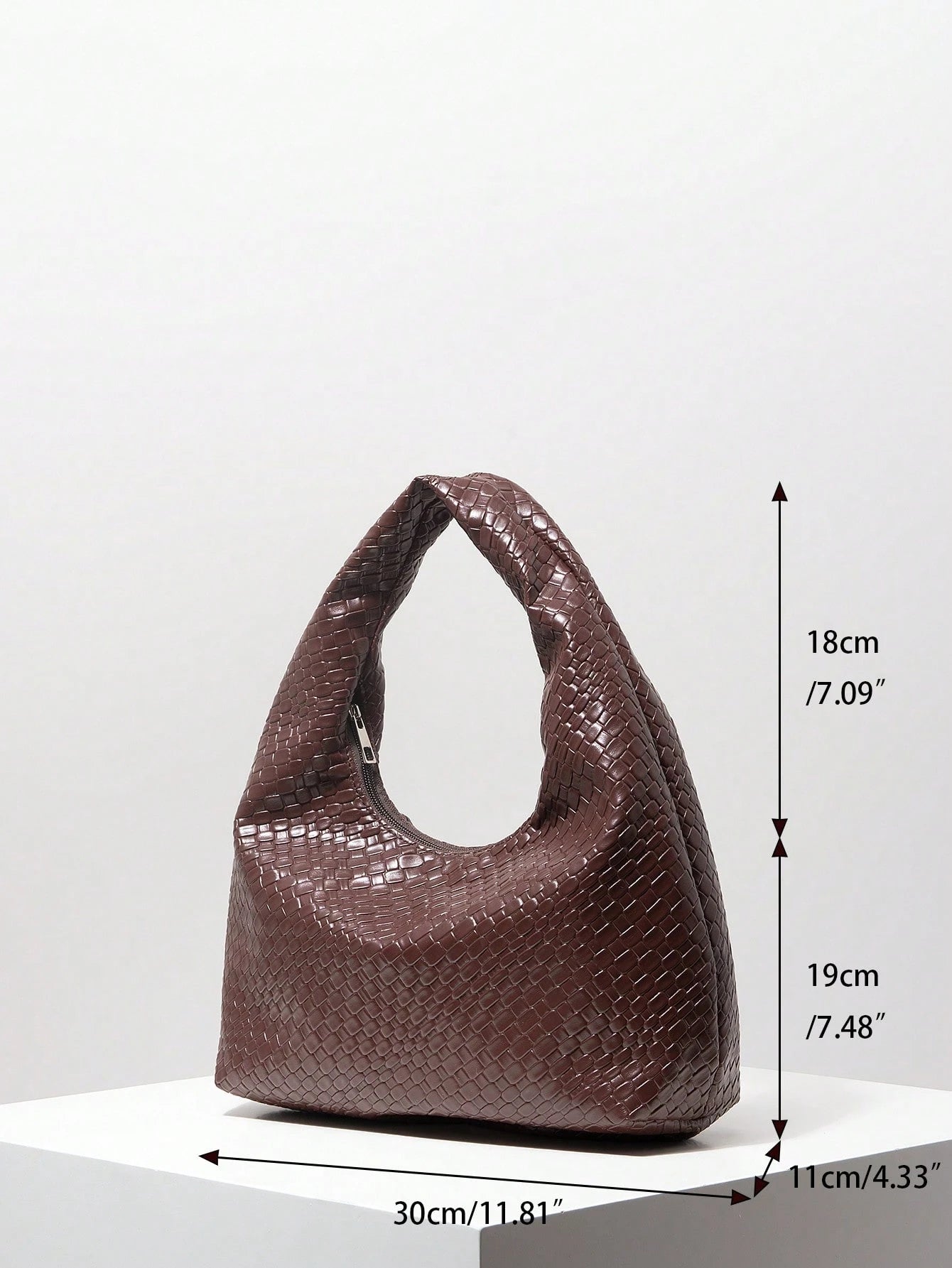 Bolsa de Ombro com Textura Tecida Vintage, Bolsa de Couro PU Macio, Bolsa Tote para Uso Diário, Bolsa em Formato de Lua, Bolsa de Alça com Zíper, Carteira Simples e Versátil para Mulheres (Padrão Aleatório)