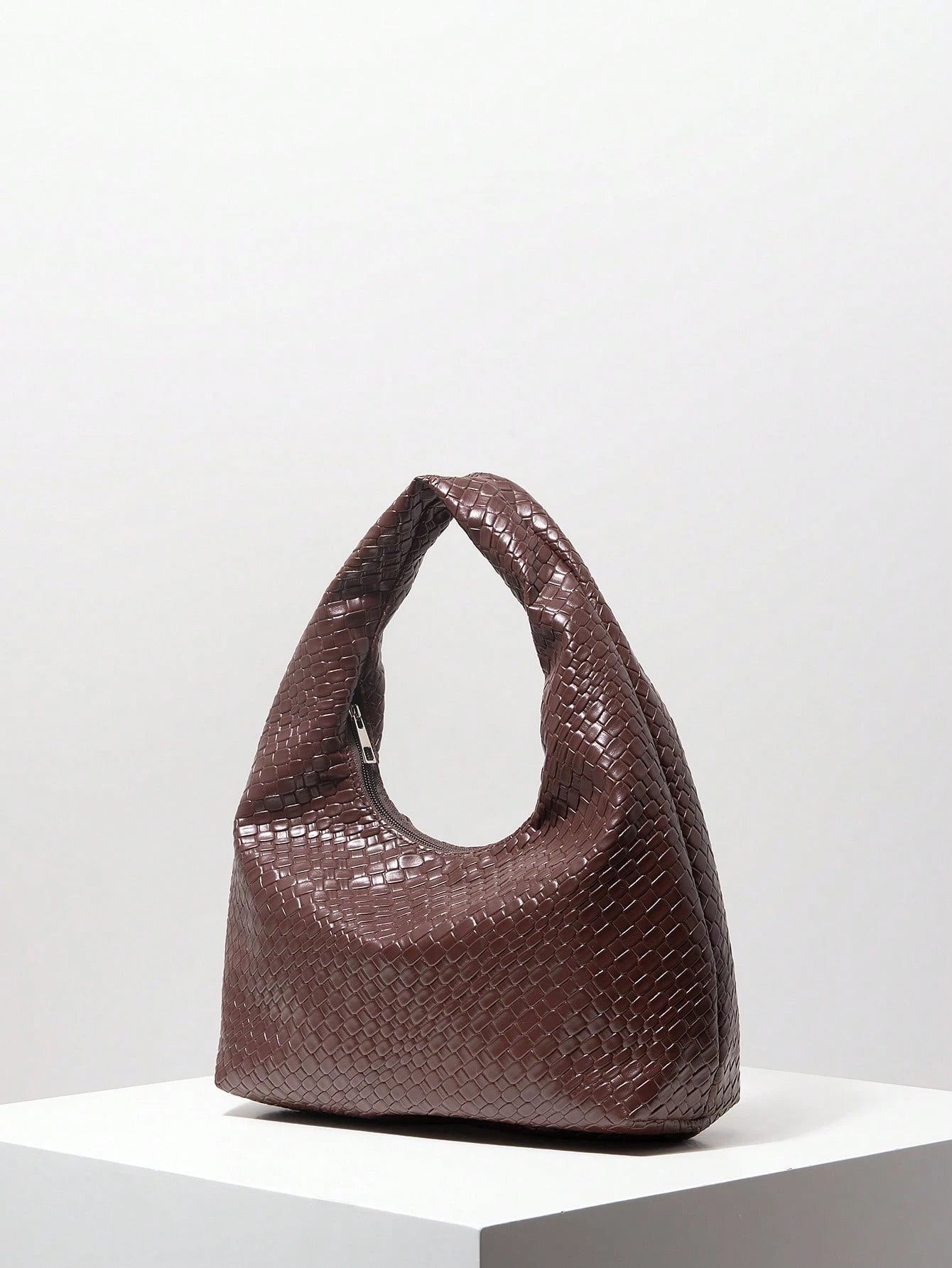 Bolsa de Ombro com Textura Tecida Vintage, Bolsa de Couro PU Macio, Bolsa Tote para Uso Diário, Bolsa em Formato de Lua, Bolsa de Alça com Zíper, Carteira Simples e Versátil para Mulheres (Padrão Aleatório)