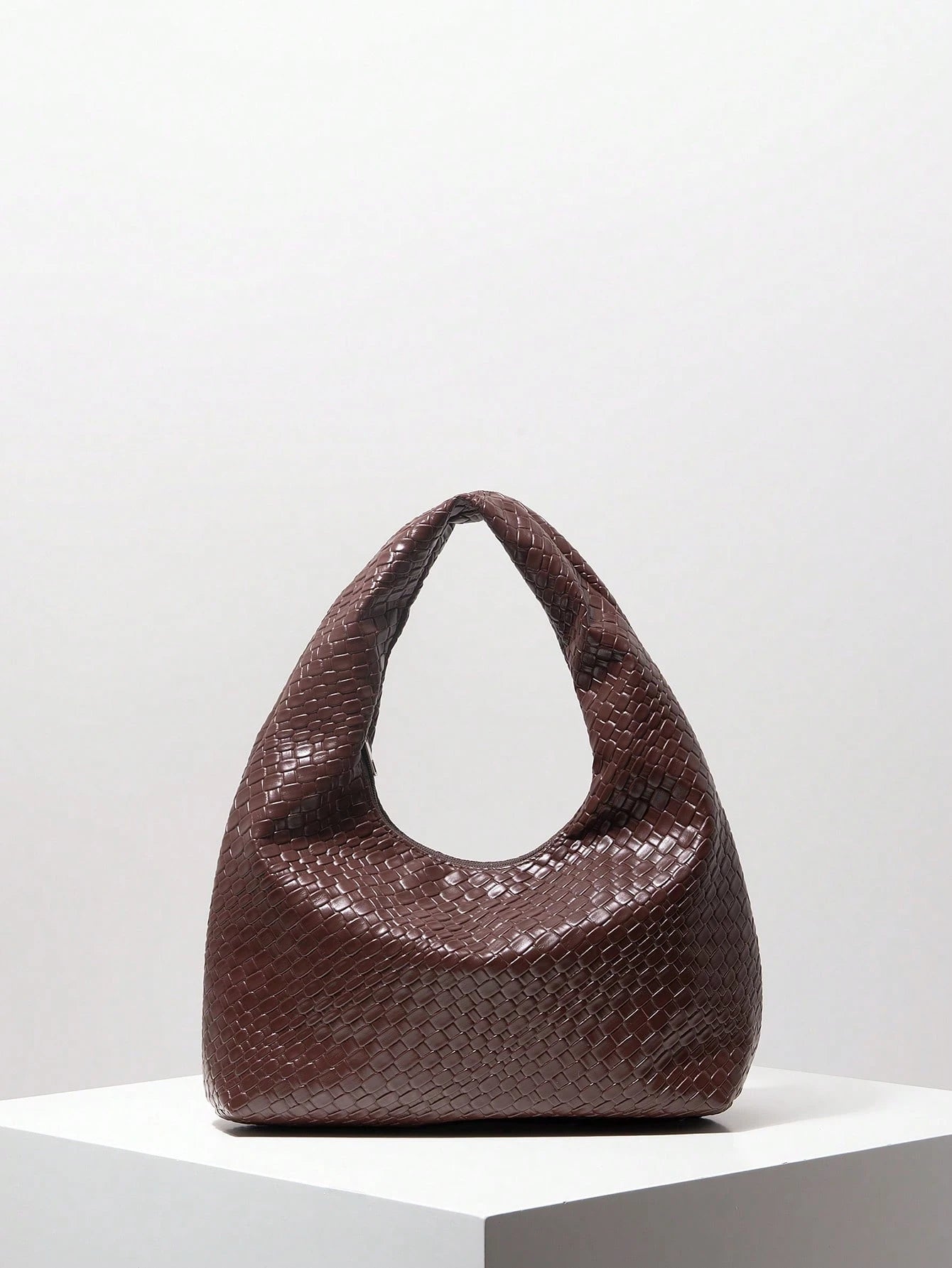 Bolsa de Ombro com Textura Tecida Vintage, Bolsa de Couro PU Macio, Bolsa Tote para Uso Diário, Bolsa em Formato de Lua, Bolsa de Alça com Zíper, Carteira Simples e Versátil para Mulheres (Padrão Aleatório)