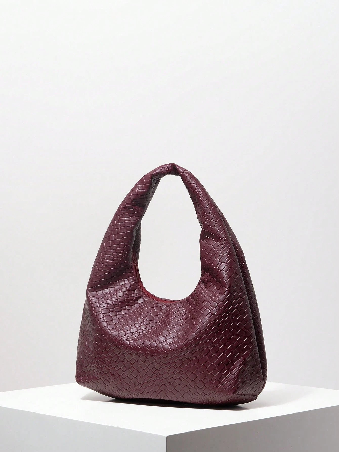 Bolsa de Ombro com Textura Tecida Vintage, Bolsa de Couro PU Macio, Bolsa Tote para Uso Diário, Bolsa em Formato de Lua, Bolsa de Alça com Zíper, Carteira Simples e Versátil para Mulheres (Padrão Aleatório)
