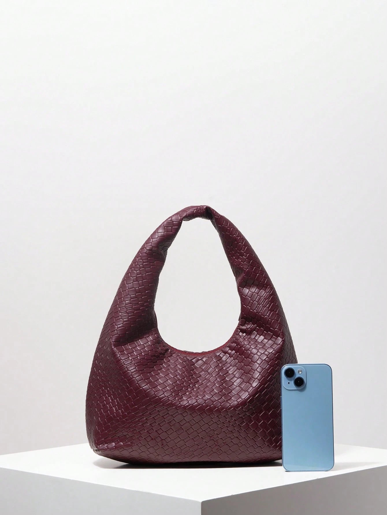 Bolsa de Ombro com Textura Tecida Vintage, Bolsa de Couro PU Macio, Bolsa Tote para Uso Diário, Bolsa em Formato de Lua, Bolsa de Alça com Zíper, Carteira Simples e Versátil para Mulheres (Padrão Aleatório)