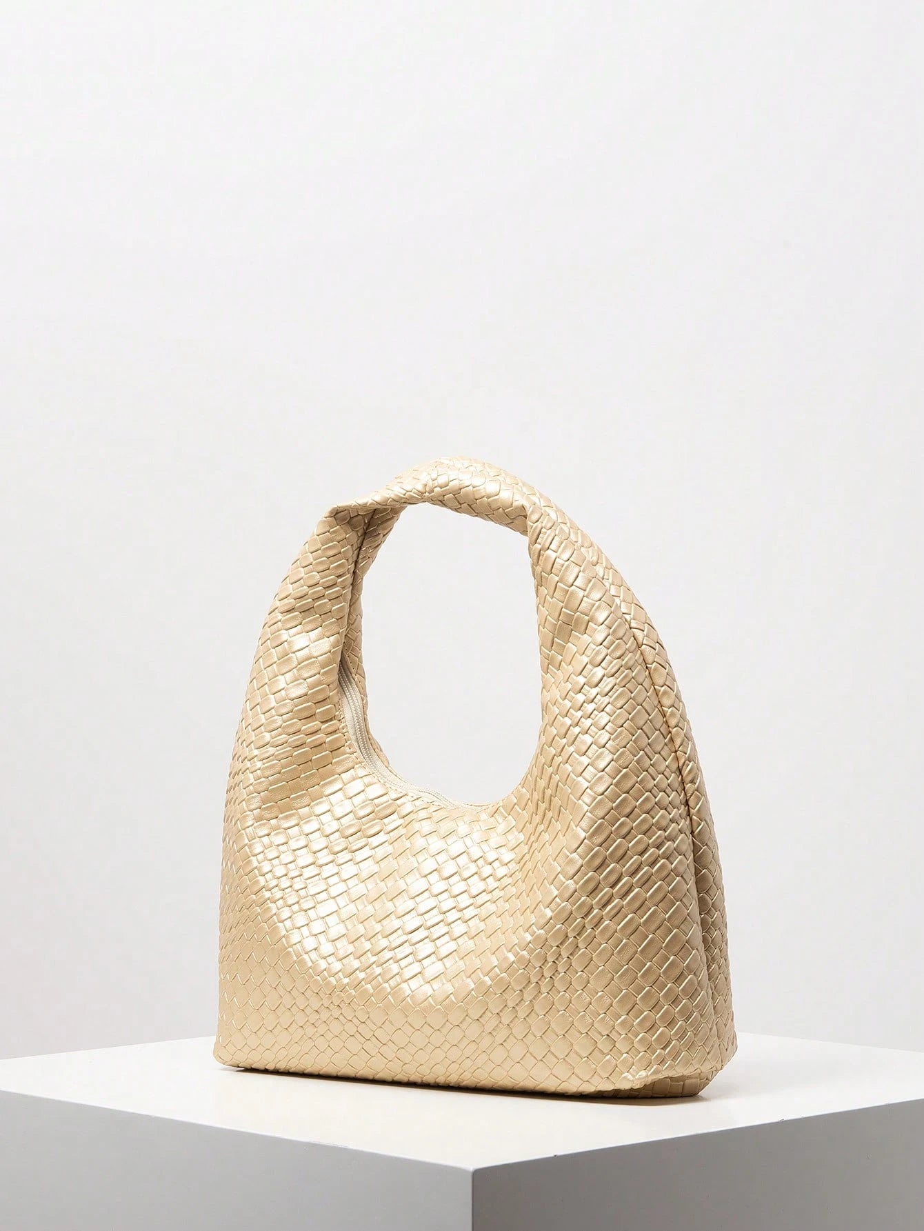 Bolsa de Ombro com Textura Tecida Vintage, Bolsa de Couro PU Macio, Bolsa Tote para Uso Diário, Bolsa em Formato de Lua, Bolsa de Alça com Zíper, Carteira Simples e Versátil para Mulheres (Padrão Aleatório)