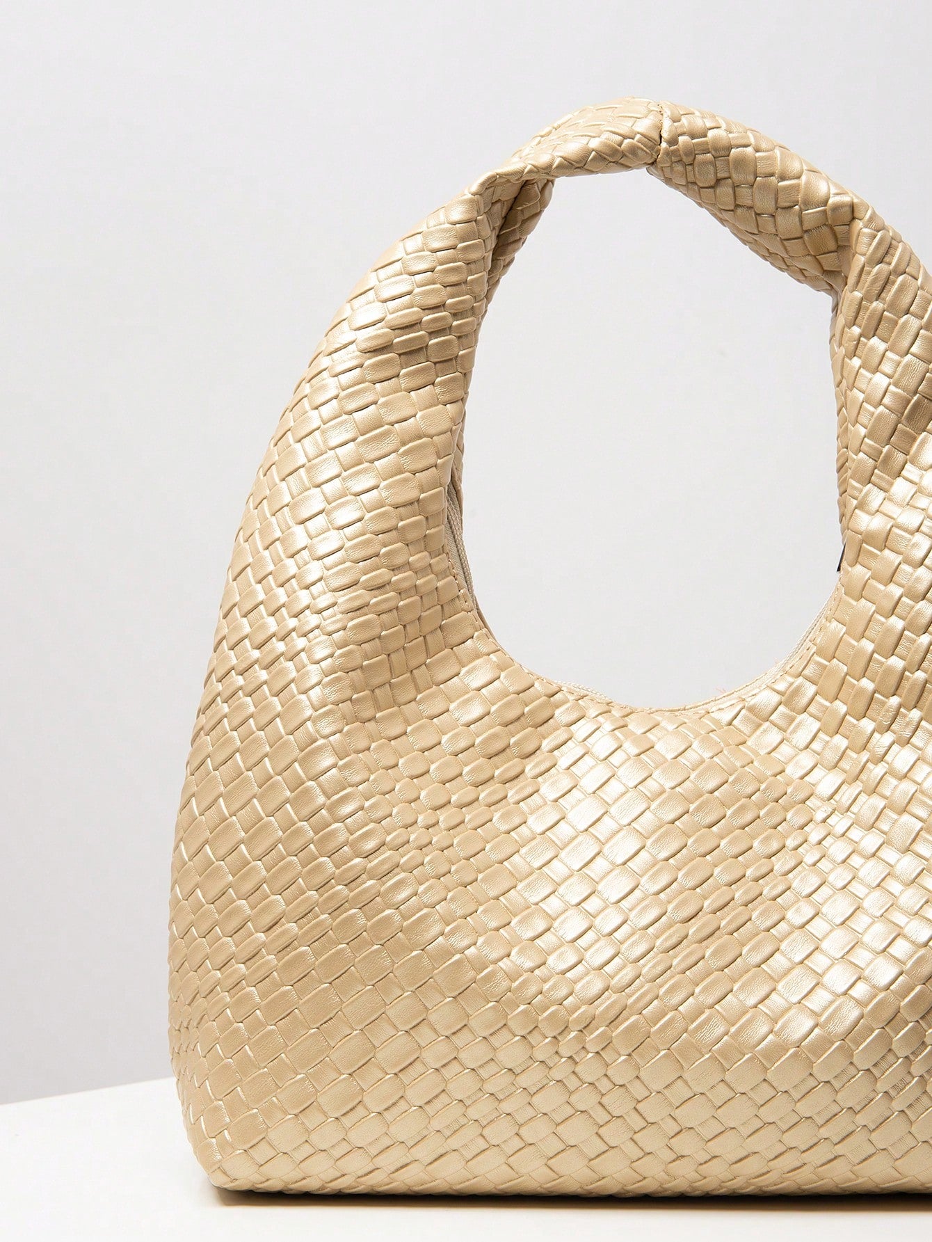 Bolsa de Ombro com Textura Tecida Vintage, Bolsa de Couro PU Macio, Bolsa Tote para Uso Diário, Bolsa em Formato de Lua, Bolsa de Alça com Zíper, Carteira Simples e Versátil para Mulheres (Padrão Aleatório)