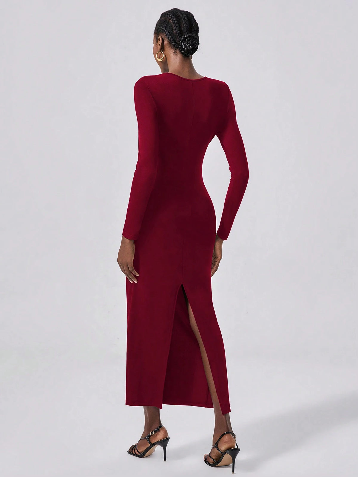 Lumivelle Vestido Longo Elegante de Malha Bodycon com Decoração Metálica para Mulheres, Vestimenta para Festa e Noite, Outono/Inverno