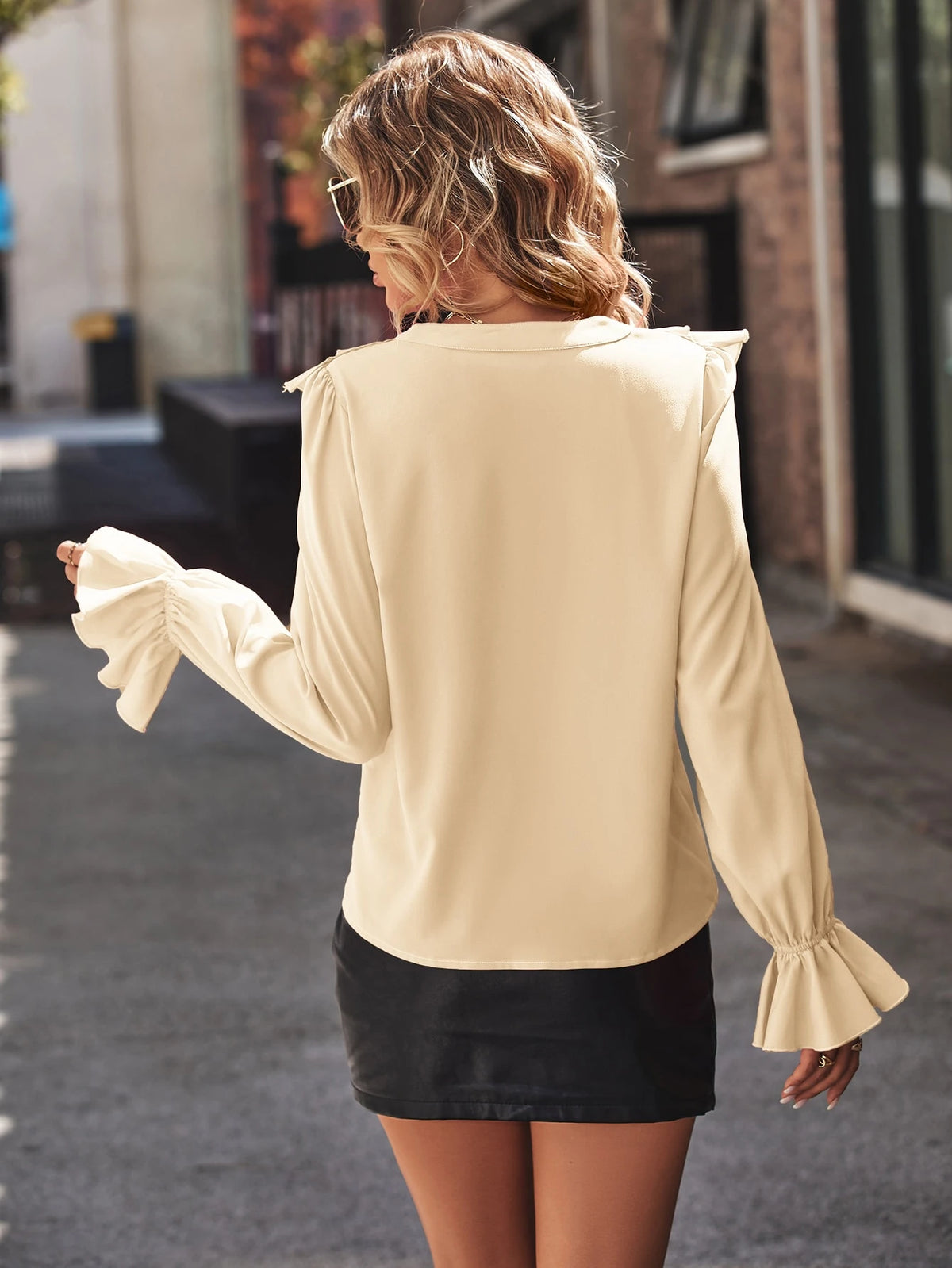 SHEIN Privé Blusas Acabamento de babados Manga Babado