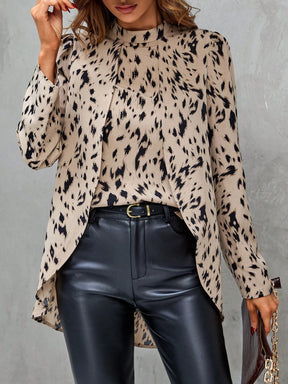 EMERY ROSE Blusa com Barra Assimétrica de Estampa Total, Tops de Manga Longa