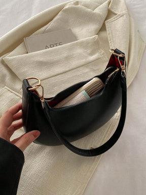 1 Peça Bolsa de Ombro em Formato de Meia-Lua de Cor Sólida com Fechamento de Zíper em PU para Mulheres, Estilo Minimalista, Uso Diário, Trabalho, Estilo Retrô Inspirado, Adequada para Mulheres