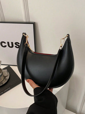 1 Peça Bolsa de Ombro em Formato de Meia-Lua de Cor Sólida com Fechamento de Zíper em PU para Mulheres, Estilo Minimalista, Uso Diário, Trabalho, Estilo Retrô Inspirado, Adequada para Mulheres