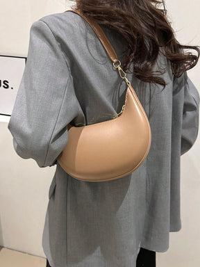 1 Peça Bolsa de Ombro em Formato de Meia-Lua de Cor Sólida com Fechamento de Zíper em PU para Mulheres, Estilo Minimalista, Uso Diário, Trabalho, Estilo Retrô Inspirado, Adequada para Mulheres