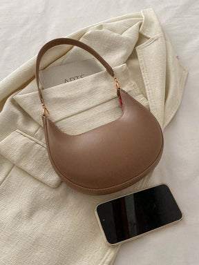 1 Peça Bolsa de Ombro em Formato de Meia-Lua de Cor Sólida com Fechamento de Zíper em PU para Mulheres, Estilo Minimalista, Uso Diário, Trabalho, Estilo Retrô Inspirado, Adequada para Mulheres