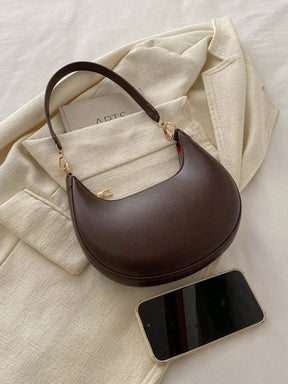 1 Peça Bolsa de Ombro em Formato de Meia-Lua de Cor Sólida com Fechamento de Zíper em PU para Mulheres, Estilo Minimalista, Uso Diário, Trabalho, Estilo Retrô Inspirado, Adequada para Mulheres
