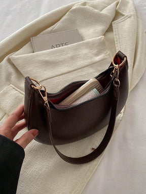 1 Peça Bolsa de Ombro em Formato de Meia-Lua de Cor Sólida com Fechamento de Zíper em PU para Mulheres, Estilo Minimalista, Uso Diário, Trabalho, Estilo Retrô Inspirado, Adequada para Mulheres