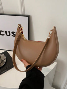 1 Peça Bolsa de Ombro em Formato de Meia-Lua de Cor Sólida com Fechamento de Zíper em PU para Mulheres, Estilo Minimalista, Uso Diário, Trabalho, Estilo Retrô Inspirado, Adequada para Mulheres