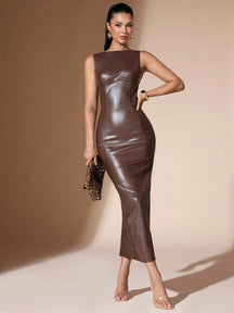 SHEIN BAE Vestido Tubinho de Couro PU sem Mangas para Mulheres