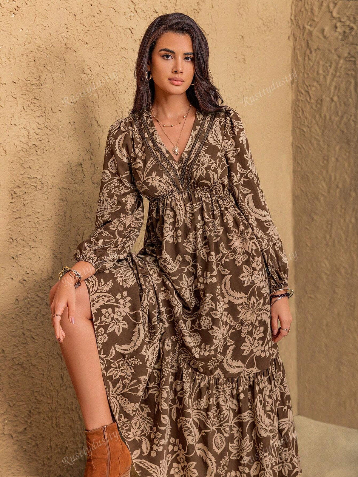 Rusttydustty Vestido Floral Boêmio Feminino com 