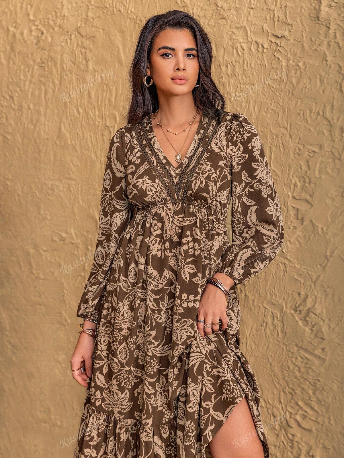 Rusttydustty Vestido Floral Boêmio Feminino com 